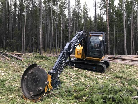 Deere 75G compact excavator with Slashbuster XL460D brush cutter attachment 