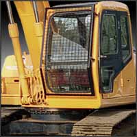 hinged front screen guartd mounted on excavator windshield